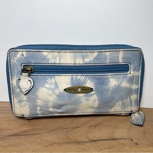 Lucky Brand Blue and White Tie-dye Zip-around Pig Suede Leather Bi-fold Wallet